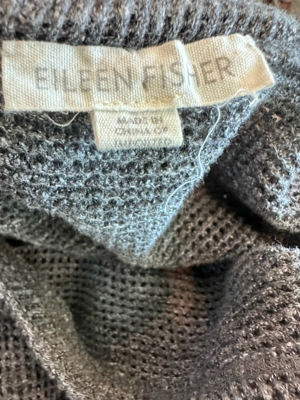 Eileen Fisher Grey Waffle Open Knit 100% Cotton Sweater Size S